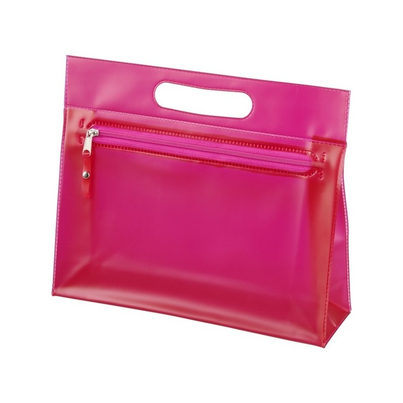 trousse de toilette rose en pvc transparent